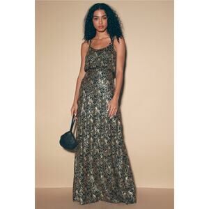 Lulu's In Awe Black and Gold Sequin Formal Maxi Dress Size XS Gatsby Gala Prom
